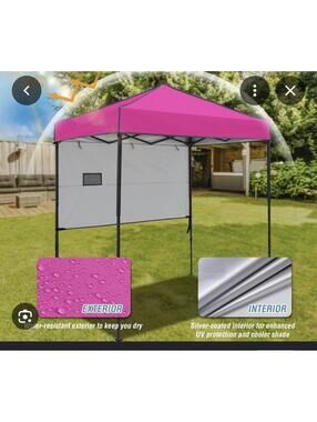 Pink Pop-Up Canopy Tent with Silver-Coated Interior - 6.6 x 6.6